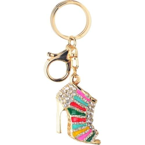 Dance-High-Heel Shoe Keychain Rhinestone-Crystal Purse Car Key Chain Bag Decorative Alloy Keyring rainbow-color