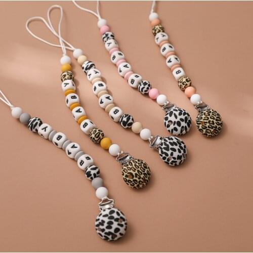 2021 New Leopard Baby Pacifier Chain Food Grade Silicone Holder Soother Pacifier Clips Infant Shower Gift Handmade Custom Name