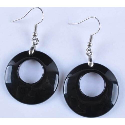Black Carnelian Beads Gem Dangle Earrings Jewelry WT197