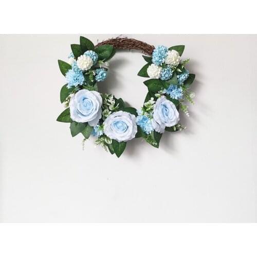 Blue Rose Artificial Wreath White Chrysanthemum Flowers Garland For Home Decoration Accessories Decorative Door