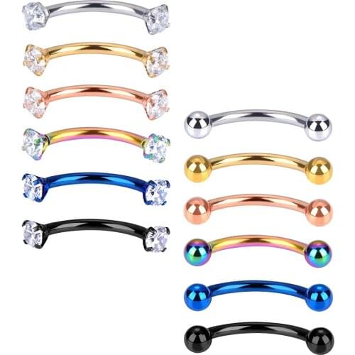 JFORYOU 16G 3mm Rook Earrings Internally Threaded Curved Barbell Eyebrow Belly Lip Tragus Ring Piercing Jewelry 12PCS