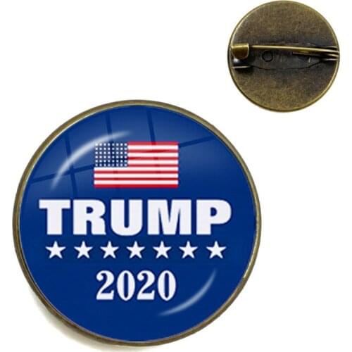 Keep America Great 2020 USA Trump Collection Glass Cabochon Brooches Antique Bronze Collar Pins For Women Men Support Trump
