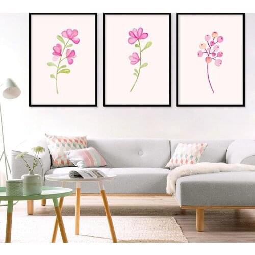 Cute Fresh Plant Waterproof Canvas Painting Pink Flowers Hd Spray Poster Living Room Bedroom Wall Art Painting Pictures Mural