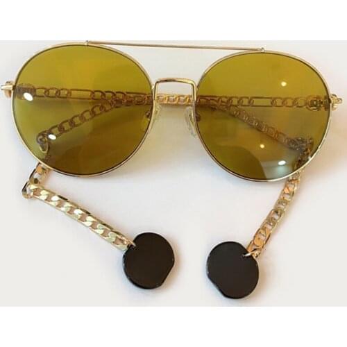 Metal Frame Round Sunglasses Women 2020 Brand Designer Mirror Sun Glasses With Chain UV400 Eyewear