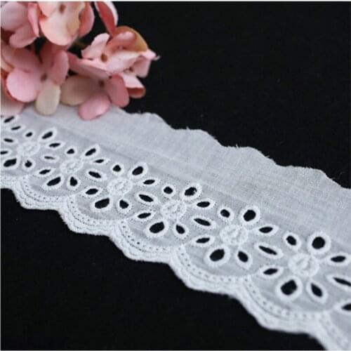 7CM Wide Cotton Embroidered white flower lace fabric dubai wide sewing trim wedding applique Ribbon collar cloth guipure decor