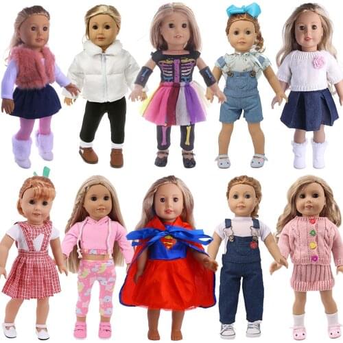 Doll Clothes Superhreo Spider Sweater Jeans Dress Skirt Fit 18 Inch American Doll of Girl`&43 Cm Baby Reborn Doll Russia DIY Toy