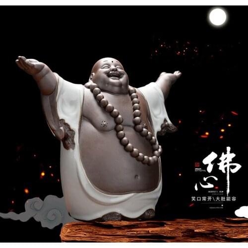 LargeCeramic Lucky Maitreya Laughing Buddha Statue Big Belly Chinese Buddha Statue High-end home living room office lucky statue