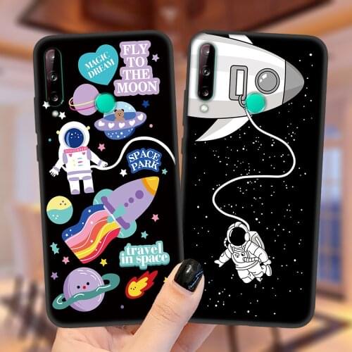 Cute Planet Star Space Creative Astronaut Phone Case For Huawei P30 P10 P20 P40 Lite E Pro P30Lite Y9 Soft Black Silicone Cover