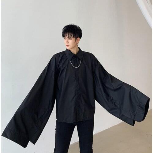 Men Wide Long Sleeve Black White Shirt Male Japan Style Gothic Sleeve Stage Fashion Show Clothing