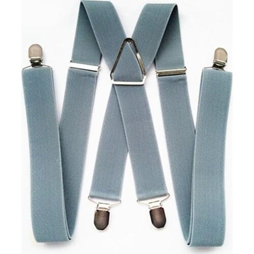 BD054-L XL XXL Size Men Suspender 55 Inch Adjustable Elastic Strap X Back Pants Suspender Women Girls Clips on Braces Light Gray