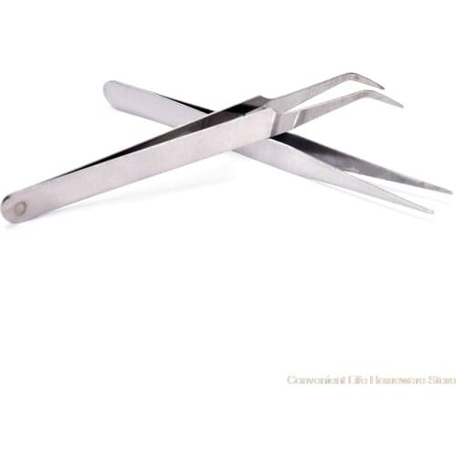 2pcs Repair Precision Assembly Set Tool Stainless Steel Tweezers Sewing Pointed Elbow Repair Maintenance Tool Wholesale