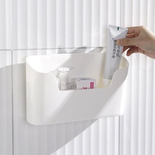1PC ABS Wall Mounted Cosmetic Storage Box Bathroom Storage Rack Wall Shelf Adhesive Storage Case Bathroom Organizer Supplies