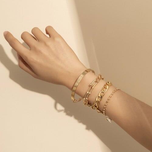 2021 New Fashion Gold Bracelets For Women U Shape Beaded Thick Chunky Chain Bangles Bracelet Set On Hand Jewelry Accessories