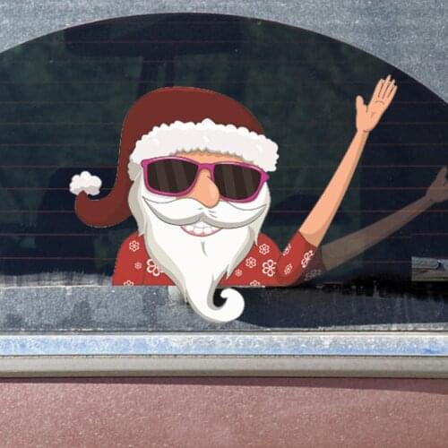 New Santa Claus Car Rear Window Wiper Sticker Christmas Car Funny Waving Arm Rear Windshield Decals Home Decoration Stickers