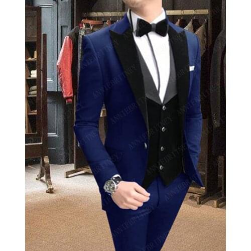 ANNIEBRITNEY Formal Suits Men Groom Tuxedo Mens Wedding Prom Suits Slim Fit Custom Big Size Blazers Jacket Pants Vest Set 2019