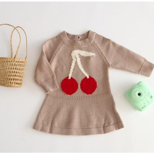 Autumn 2020 Baby Girl Baby Cherry Long Sleeve Sweater Cotton Soft Pullover Skirt 0-24 Months Baby Girls Rompers Toddler Clothes