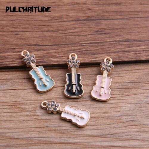 8pcs 9*22mm Four Color Alloy Metal Drop Oil Flower Guitar Charms Pendant For DIY Bracelet Necklace Jewelry Making