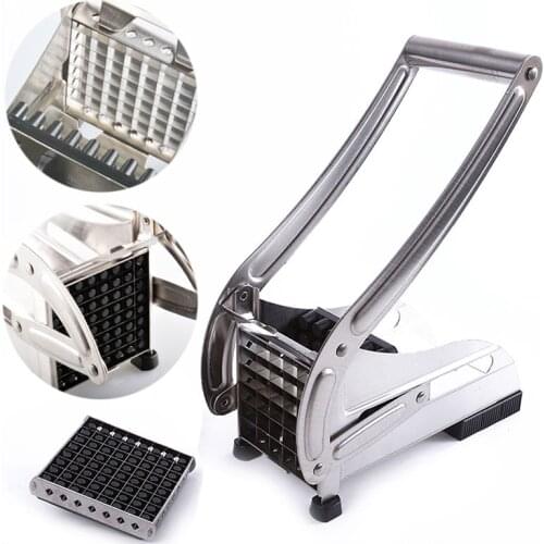 Stainless Steel French Professional Fry Cutter Machine Vegetable Potato Kitchen Chipper Slicer with 2 Interchangeable Blades