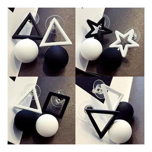 Simple White Black Geometric Drop Earrings For Women Star Square Triangle Irregular Statement Earrings Fashion Jewelry 2019