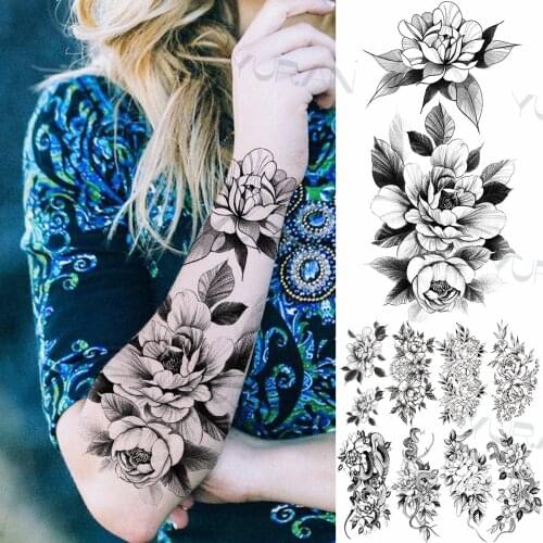 DIY Realistic Peony Flower Temporary Tattoos For Women Forearm Girls Adult Fake Rose Tatoo Sexy Lily Tulip Tattoo Sticker