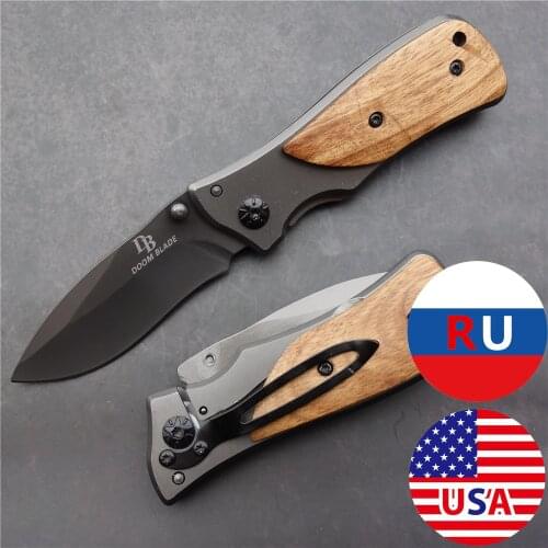 New Pocket Knife Outdoor Camping Hunting Kitchen Fruit Folding Knife 5CR15MOV Steel Blade Color Wood + Steel Handle EDC Tools
