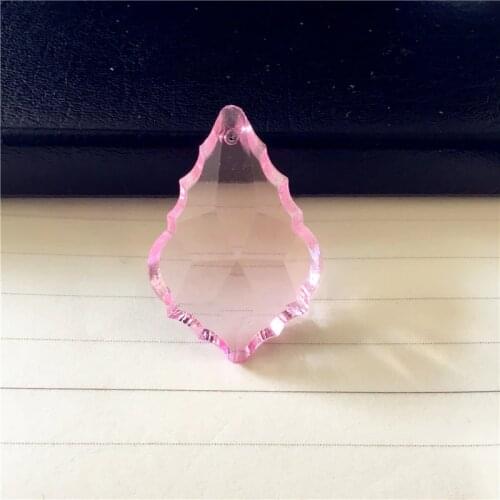 38mm Pink Glass Maple Leaf Crystal Ball Prism Chandelier Lamp Pendant for Christmas Tree Decoration