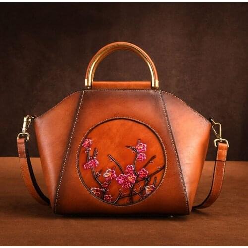 Rerto Handmade Embossing Women Bag 2021 Summer Female Genuine Leather Large Capacity Handbags Cowhide Shoulder Crossbody Bags