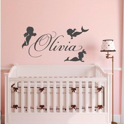 Girl Name Custom Wall Decal Nursery Little Mermaid Personalized Name Wall Sticker Vinyl Kids Baby Girls Bedroom Decor Use X211