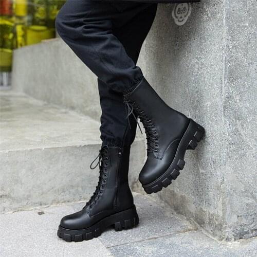 Mid-Tube Martin Boots Womens 2020 Autumn Winter New Products with Thick-Soled Handsome Motorcycle Boots High Low-Top Fashion