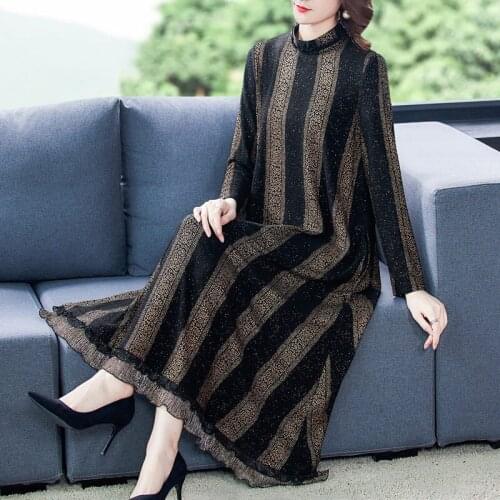 Lady 2020 New Spring and Autumn Clothing Striped Dress High-end Long Sleeve Long Dress Large Size Loose Casual Kadin Elbise y198