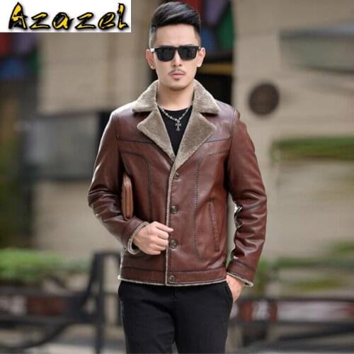 Winter new leather clothes Men shorts suit lapels Slim Winter Fashion Motorcycle Jacket Fur one plus velvet Casual Outerwear