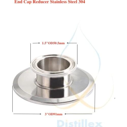 1,5" OD50,5mm x 3" OD91mm End cap , Short Tri-clamp Reducer .Sanitary Steel 304 . Height 25mm
