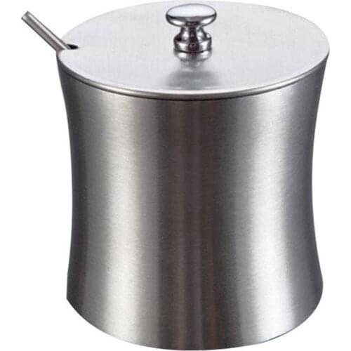 1pcs Stainless Steel Sugar Bowl Sanded Seasoning Condiment Pot Spice Salt Sugar Pepper Jar with Cover and Spoon Kitchen Tool