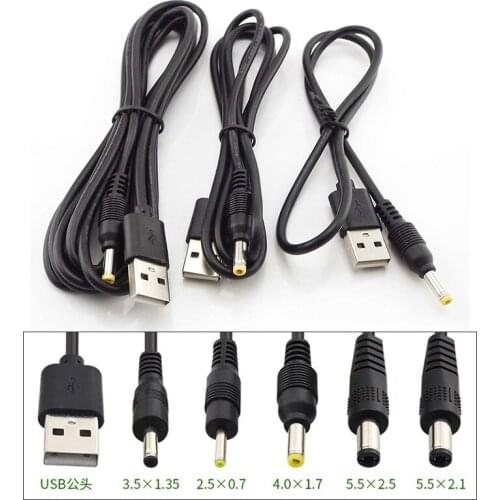 1Pcs USB A Male plug to DC 2.5 3.5 1.35 4.0 1.7 5.5 2.1 5.5 2.5mm Power supply Plug Jack type A extension cable connector cords