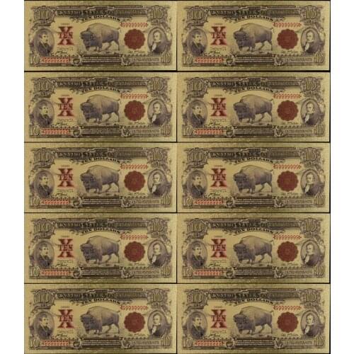 10pcs/set American 24k Gold Banknote 10 USD Paper Money Note Collections Art Gift America Dollar Decoration