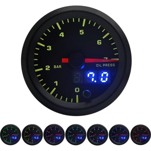 2" 52mm 7 Colors LED Car Auto Oil Pressure 0-7 BAR Oil Press Gauge Analog/Digital Dual Display Car Meter