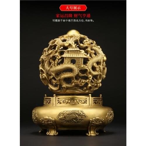 30CM large CHINA Royal 9 Dragon Universe QIANKUN Auspicious fortune FENG SHUI ART home office business copper Sculpture Ornament