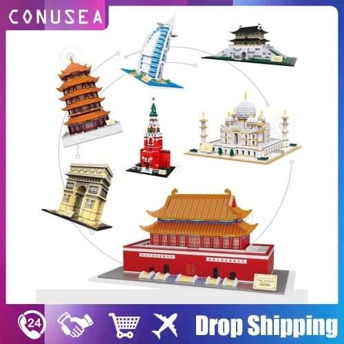 3D Building Blocks Bricks Architecture Modular mini house model DIY World Famous Landmark 3D Model Miniature Landscape Toys