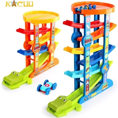 7-Layer Ramp Race Track & 6 Mini Inertia Car Sliding Toys Baby Toddler Motor Skill Developmental Learning Toys Kid Children gift