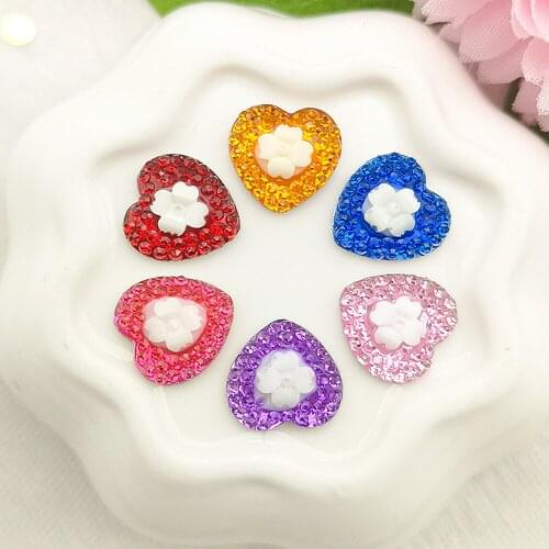 80Pcs 12mm Mixed Resin Flower Flatback Cabochon Loving Heart Embellishments Scrapbooking Decoration Diy Craft Supplies Accessory
