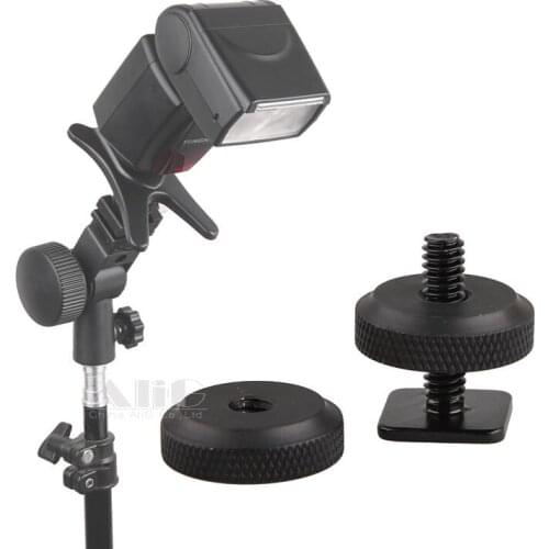 Camera Flash Hot Shoe Adapter 1/4 Double Lock up and down Screw Tripod Photo Studio Flash Light Stand Accessories