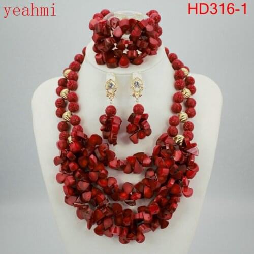 African wedding coral beads Necklace Nigerian Handmade Jewelry Sets statement Necklace women fashion Jewelry set HD316-1