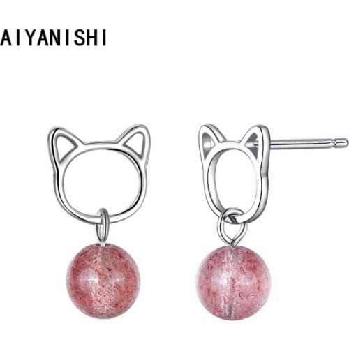 AIYANISHI 925 Sterling Silver Dangle Earrings Pink Strawberry Earrings Wedding Engagement Silver Chandelier Drop Earrings Gifts