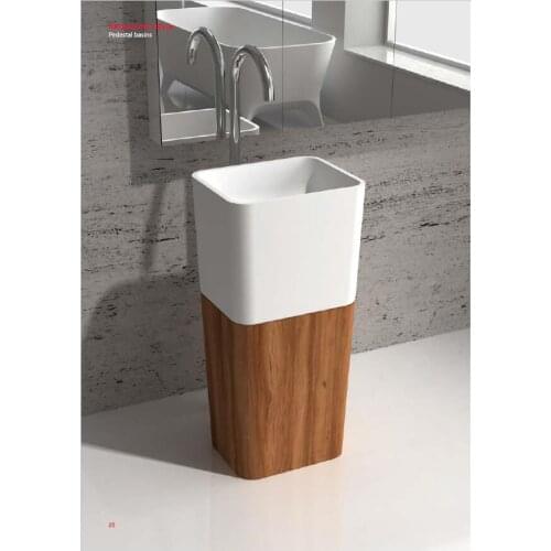 Corian Bathroom Pedestal Wash Basin Freestanding Solid Surface Matt Sink Natural Walnut Dark Oak RS38478C