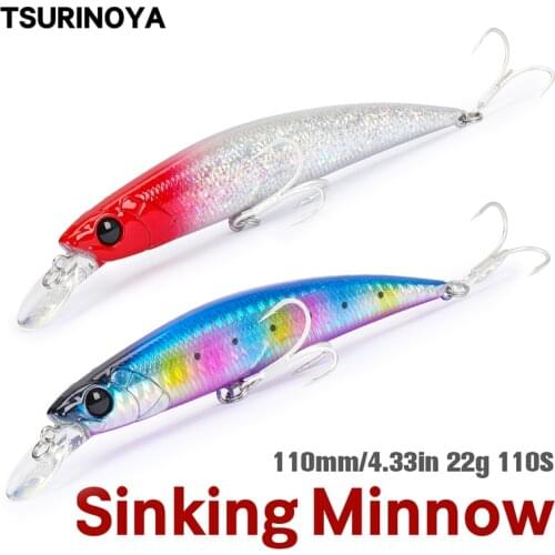 TSURINOYA 110S Large Trout Fishing Lure Sinking Minnow DW77 110mm 22g Pike Seabass Jerkbait River Lake Hard Baits Crankbait