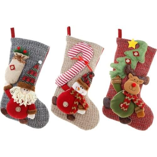 M17D Large Knitted Woolen Christmas Stockings Candy Bag Xmas Elf Santa Snowman Doll Element Stocking for Family Country