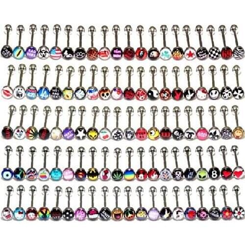 300pcs Mix Different Logo Tongue Piercing Pins Tongue Ring Piercing Tongue Ring Body Jewelry Punk Sexcy Wholesale10packs/lot