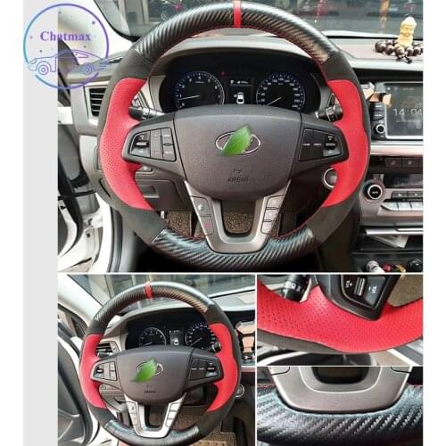 Steering Wheel Cover for Hyundai IX25 IX35 Kona Tucson Elantra Verna I30 Suede Leather Hand Sewing Wrap DIY Stitchwork Holder