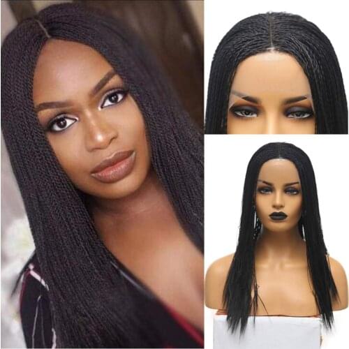 AIMEYA Black Micro Box Braids 2x Twist Synthetic Lace Front Wigs for Black Women Long Braided High Temperature Hair Lace Wig