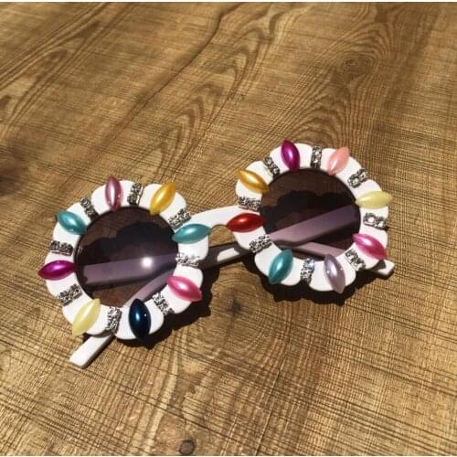 Zaolihu Kids Sunglasses Gorgeous Handmade Crystal Sun Glasses Colorful Round Baby Cute Eyewear UV400 Flower Sahdes